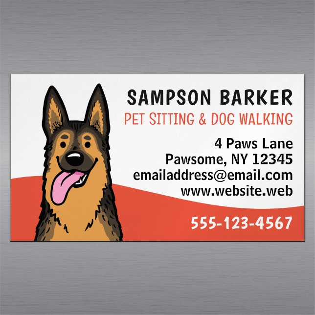 Dog Walker Pet Sitting German Shepherd Animal Care Magnetic Business Card (Creator Uploaded)
