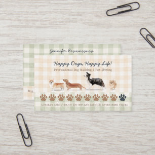 Dog Walker Pet Sitting Gingham Loyalty Card
