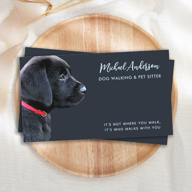 Dog Walker Pet Sitting Modern Black Labrador  Business Card (Creator Uploaded)