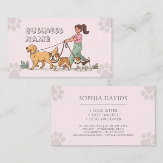 Dog Walker Pet Sitting Pink Cute Business Card
