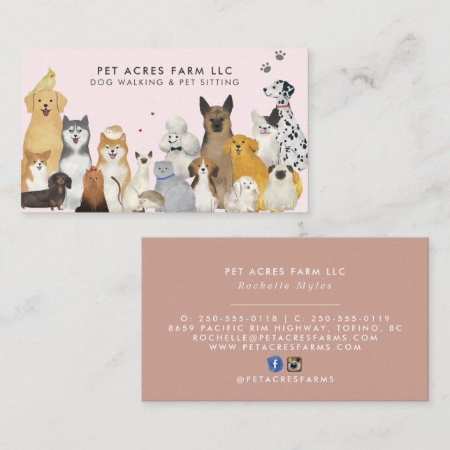 Dog Walker Pet Sitting Watercolor Business Card (Front/Back)