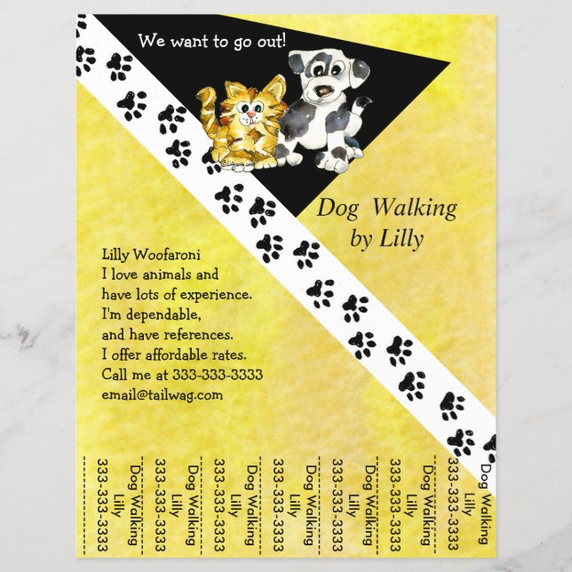 Dog Walker Pet Walking Tear Sheet Custom Flyer (Front)