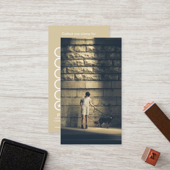 dog walker photographic stamp card (Front/Back In Situ)