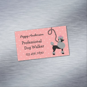 Dog Walker Poodle Retro Modern 50s Pet Walking Magnetic Business Card