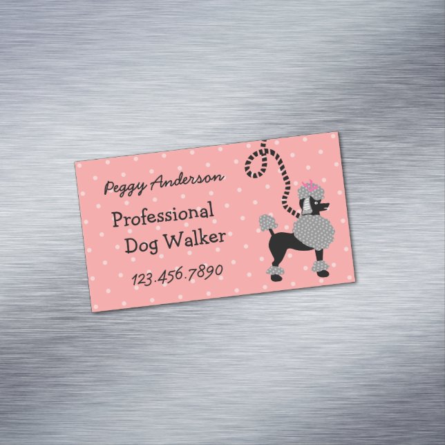Dog Walker Poodle Retro Modern 50s Pet Walking Magnetic Business Card (In Situ)