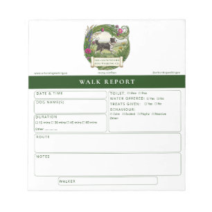 Dog Walker Report Notepad - Border Collie