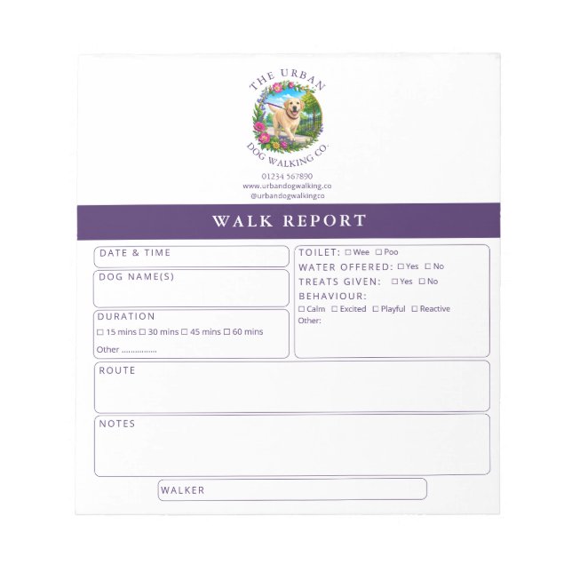 Dog Walker Report Notepad - Labrador (Front)