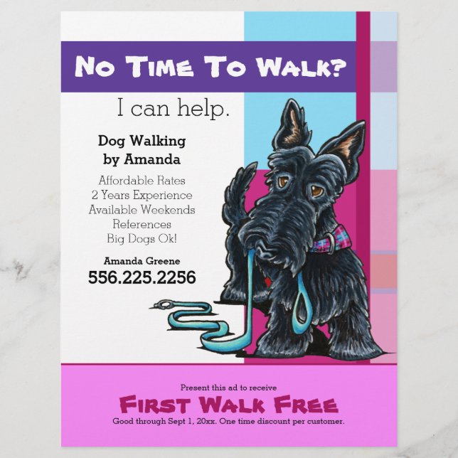 Dog Walker Scottie Plaid Discount Coupon Ad Flyer (Front)
