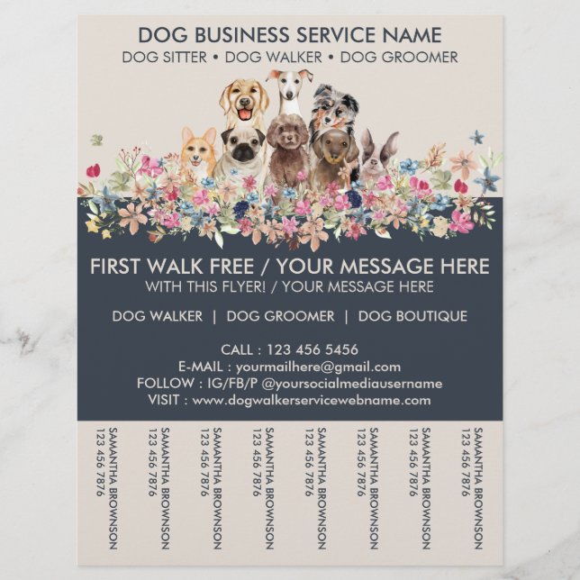 Dog Walker Service Ivory Navy Flyer (Front)