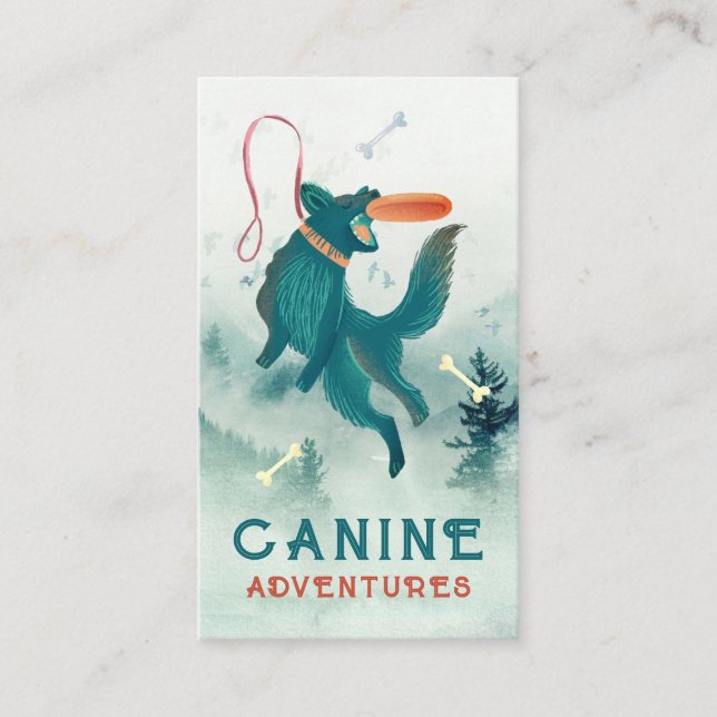 Dog Walker Sitter Jumping Dog Frisbee Business Card (Front)