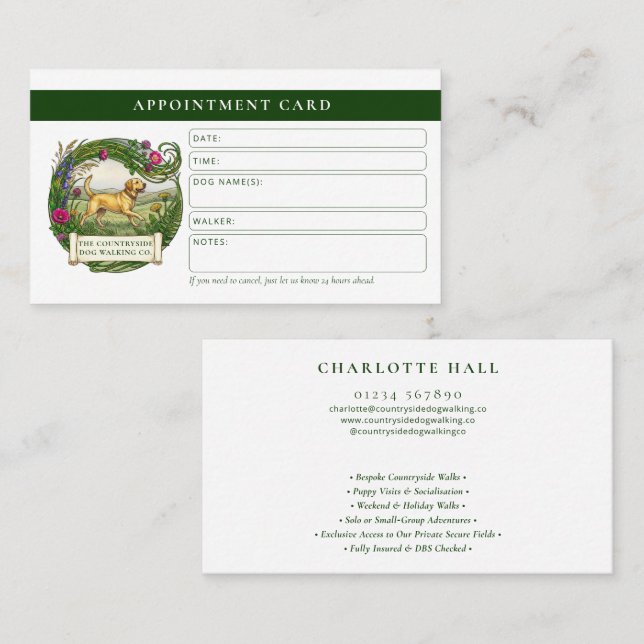 Dog Walker Trainer Appointment Card Labrador (Front/Back)