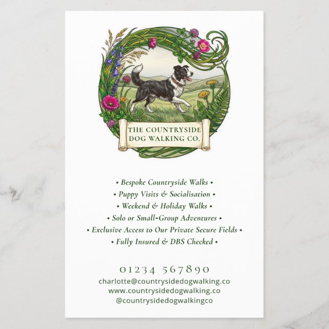 Dog Walker Trainer Private Park Border Collie  Flyer (Front)