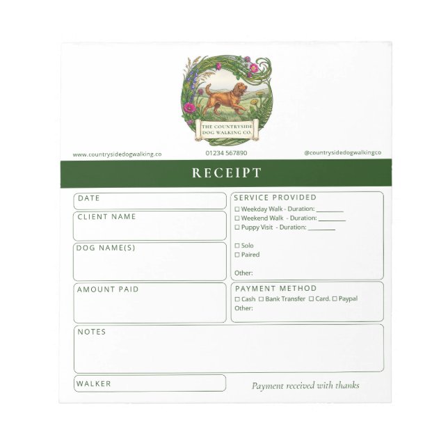 Dog Walker Trainer Receipt Pad Cocker Spaniel (Front)