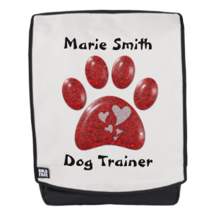 Dog Walker Trainer Red Paw Print Small Pet Puppy Backpack