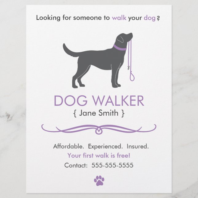Dog Walker/Walking Business Flyer Template (Front)