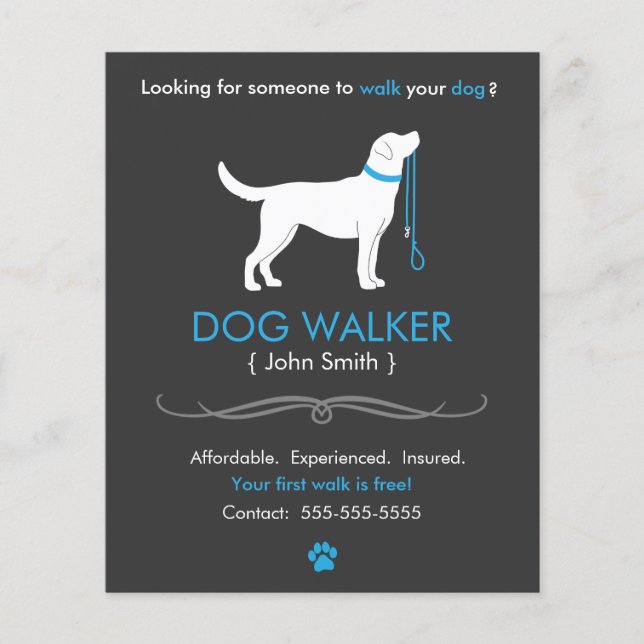 Dog Walker Walking Business Flyer Template Small (Front)