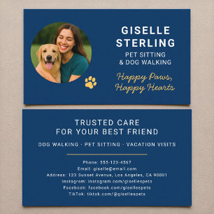 Dog Walking and Pet Sitting Navy Blue Modern Business Card