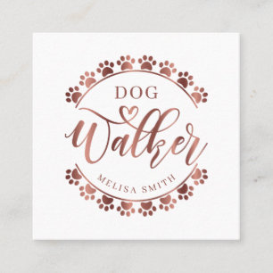 Dog walking in shape of a circle rose gold colour  square business card