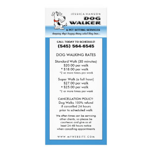 Dog Walking & Pet Sitting Blue & White Rack Card
