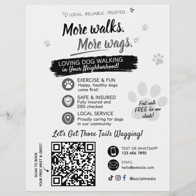 Dog Walking Pet Sitting Business Flyers QR Code (Front)