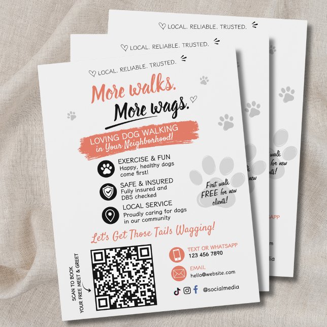 Dog Walking Pet Sitting Business Flyers QR Code (Dog Walking Business Flyers with QR Code)