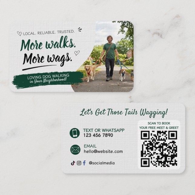 Dog Walking Pet Sitting with QR Code Business Card (Front/Back)