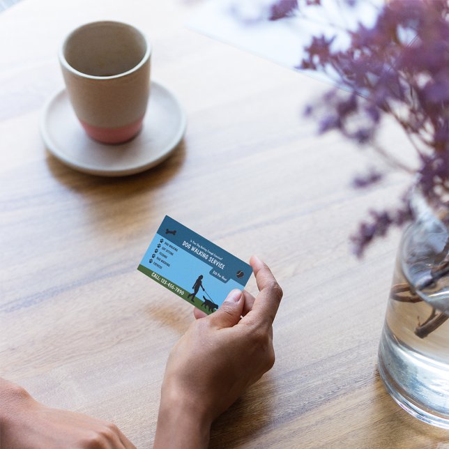 Dog Walking Service Blue | Green Business Card (Creator Uploaded)