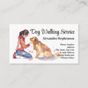 Dog Walking Service Pet Care Watercolor Business Card
