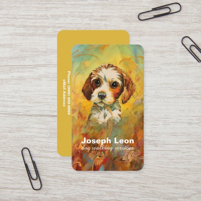 Dog Walking Services Business Card (Front/Back In Situ)