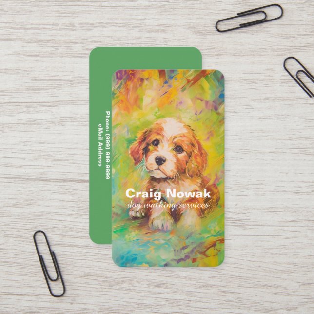 Dog Walking Services Business Card (Front/Back In Situ)