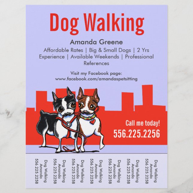 Dog Walking Walker Boston Terriers Tear Sheet (Front)