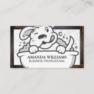 Dog Wash Marble Wood Border Business Card