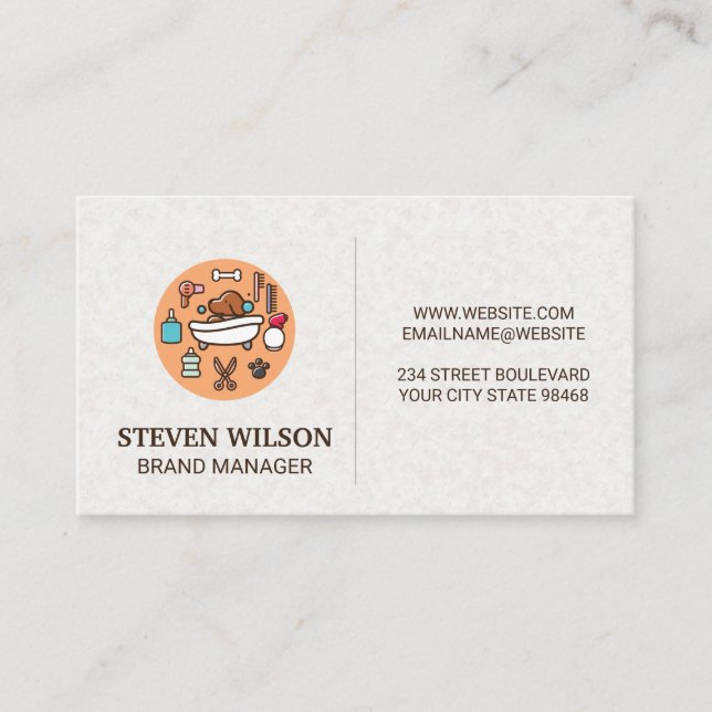 Dog Wash Shower Icon | Paper Texture Background Business Card (Front)