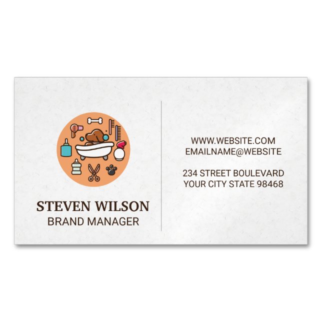 Dog Wash Shower Icon | Paper Texture Background Magnetic Business Card (Front)