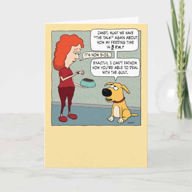 Dog Watching Clock at Feeding Time Funny Birthday Card (Front)