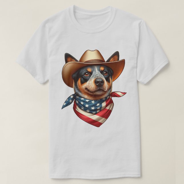 Dog Wearing a Hat and American Flag Bandanna T-Shirt (Design Front)