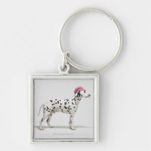 Dog wearing a hat key ring