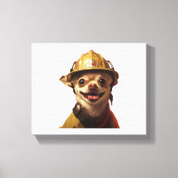 Dog wearing a red fireman helmet design