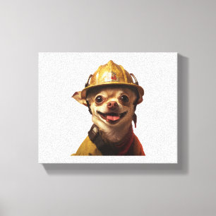 Dog wearing a red fireman helmet design canvas print