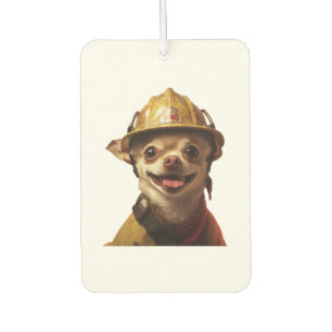 Dog wearing a red fireman helmet design car air freshener