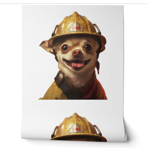 Dog wearing a red fireman helmet design wallpaper
