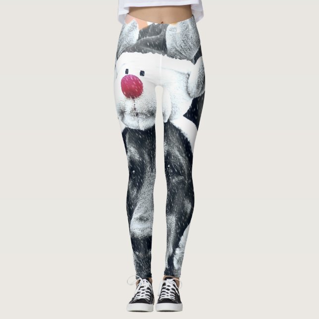 Dog wearing a Reindeer Hat Leggings (Front)