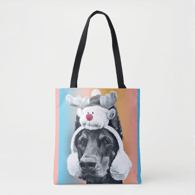 Dog wearing a Reindeer Hat Tote Bag (Front)