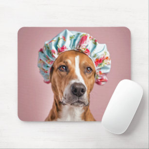 Dog Wearing a Shower Cap Mouse Pad