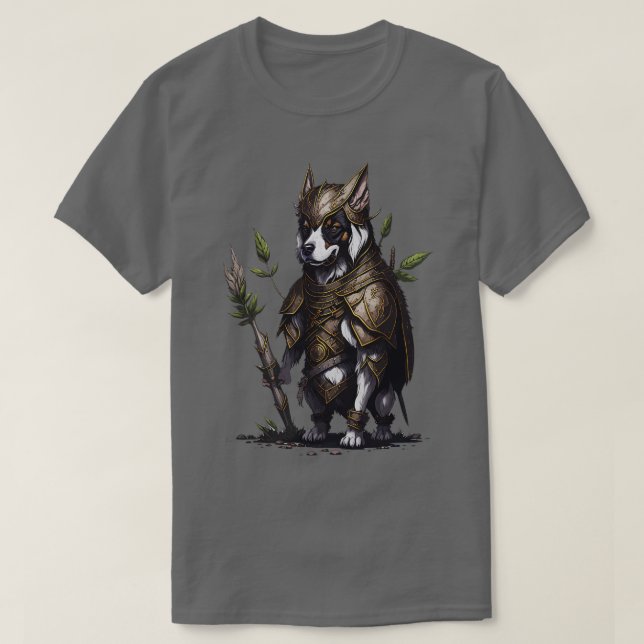 Dog wearing ancient warrior armour T-Shirt (Design Front)