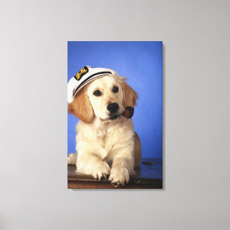 Dog wearing cap, holding smoke pipe canvas print