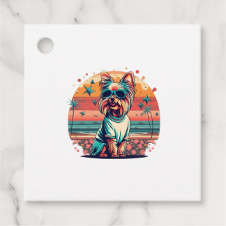 Dog wearing glasses on the beach favour tags