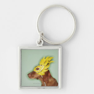 Dog wearing mask key ring
