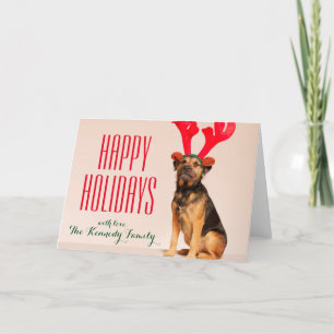 Dog Wearing Red Antlers Holiday Card