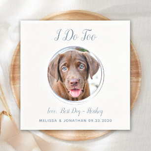 Dog Wedding Modern I Do Too Dusty Blue Pet Photo  Napkin